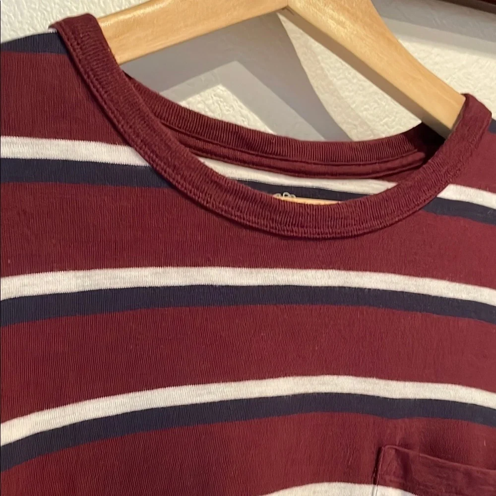 JCrew Knit Goods Slub Cotton Striped Maroon Long Sleeve Shirt, Size L